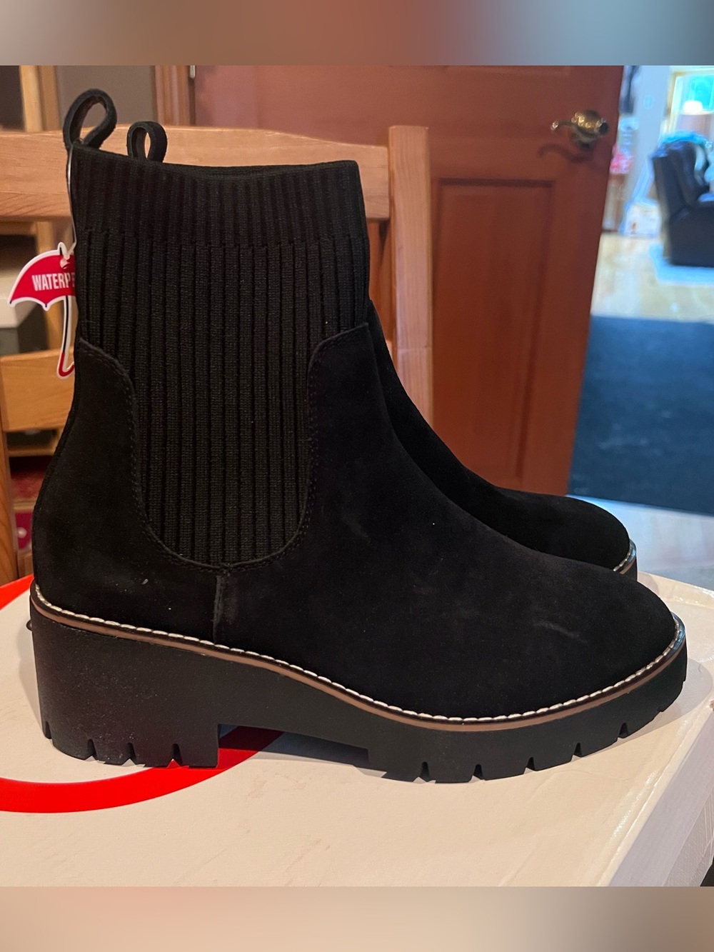 Blondo Black Suede Chelsea Lug Sole Ankle Boots Waterproof